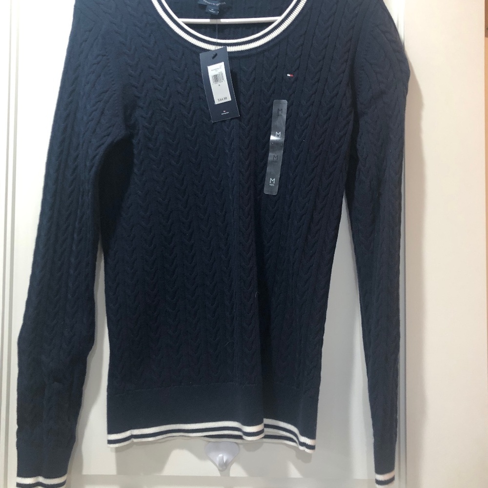 Tommy Hilfiger Navy Sweater with White Trim